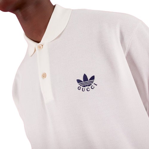 【服装】GUCCI/古驰 男士白色棉质联名款徽标刺绣半开领Polo衫700497XJEL09791（衣服）