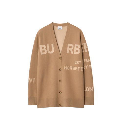 【服装】BURBERRY博柏利24新款 女士米棕色真丝配羊毛品牌标识开衫80911781