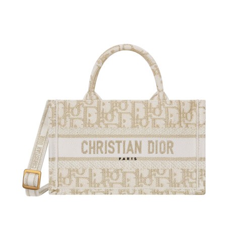 DIOR/迪奥 23新款 BOOK女士迷你白色/金色调刺绣印花配肩带托特包 S5573CTQR_M981（新品包包）